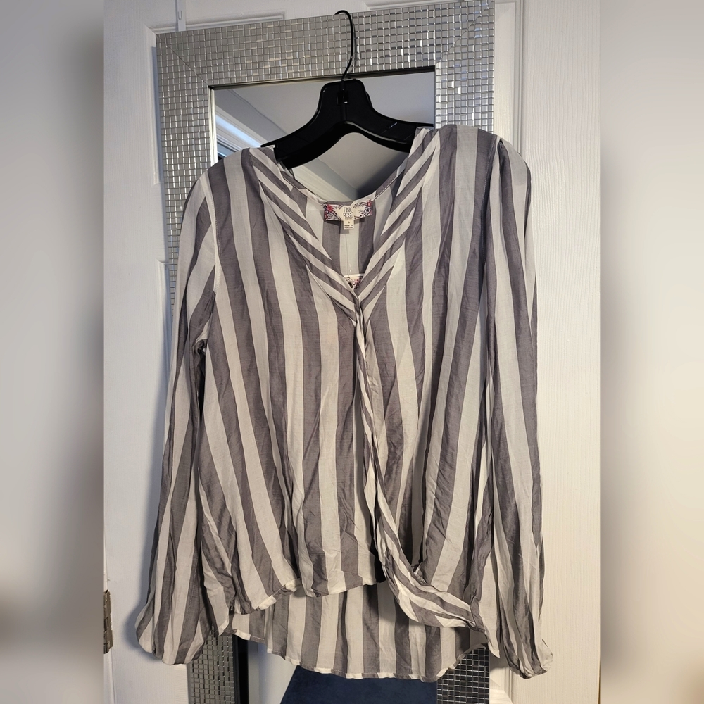 Pink Rose, Striped Long Sleeve Top, L